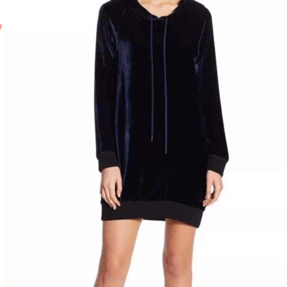 Alice and Olivia Velvet Black Hoodie Dress